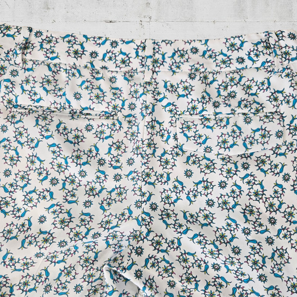 Theory White Blue Floral Silk Mid Rise Tapered Boho Whimsy Pants Trousers Size 0 - Picture 10 of 11